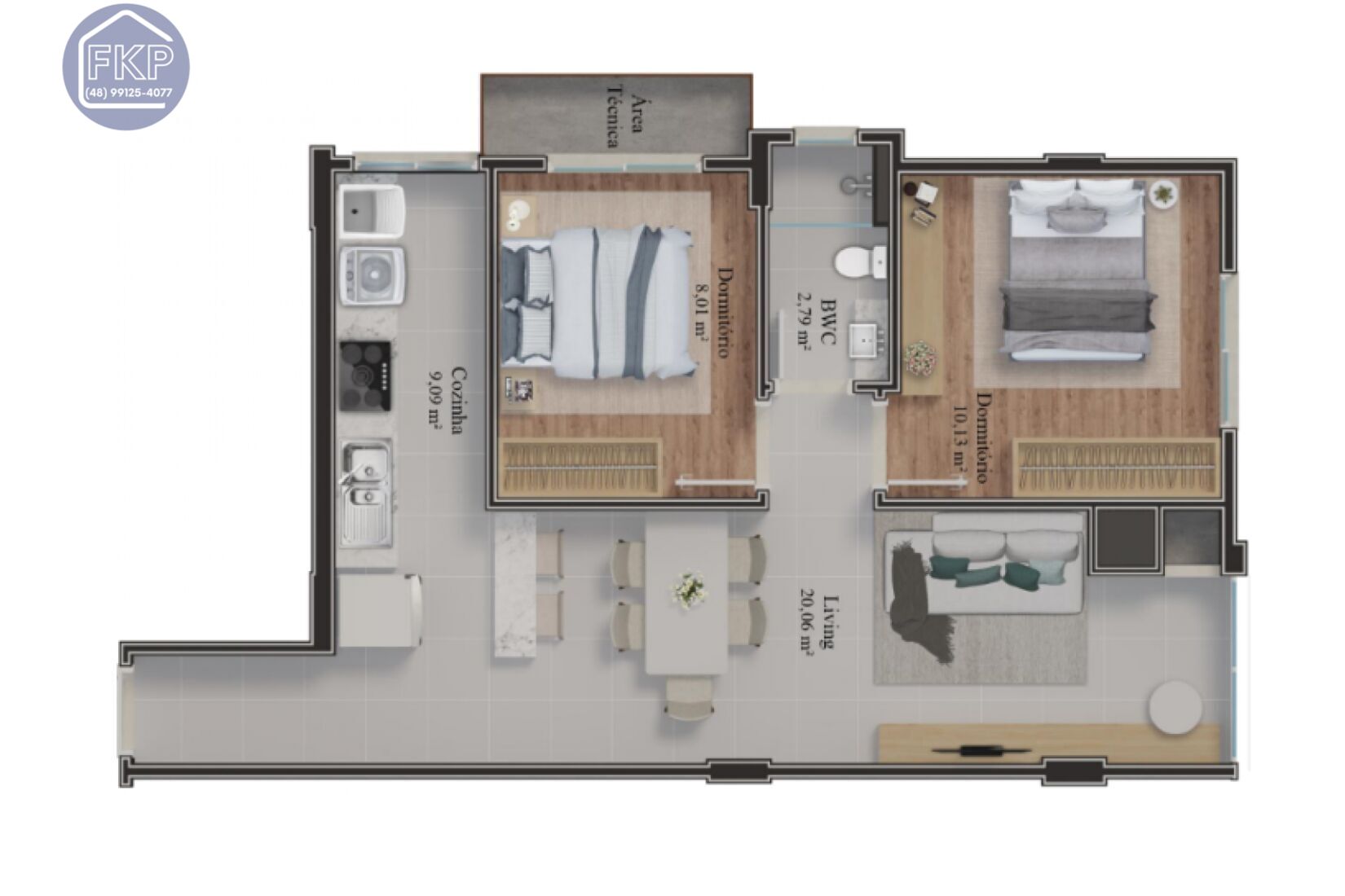 Apartamento à venda com 2 quartos, 56m² - Foto 3