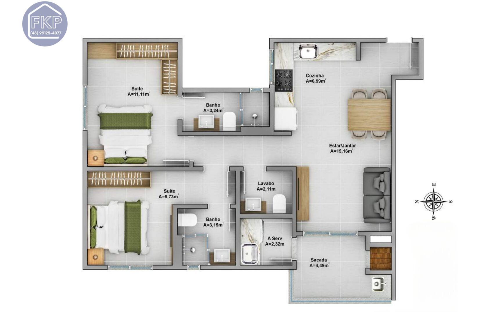 Apartamento, 2 quartos, 68 m² - Foto 2