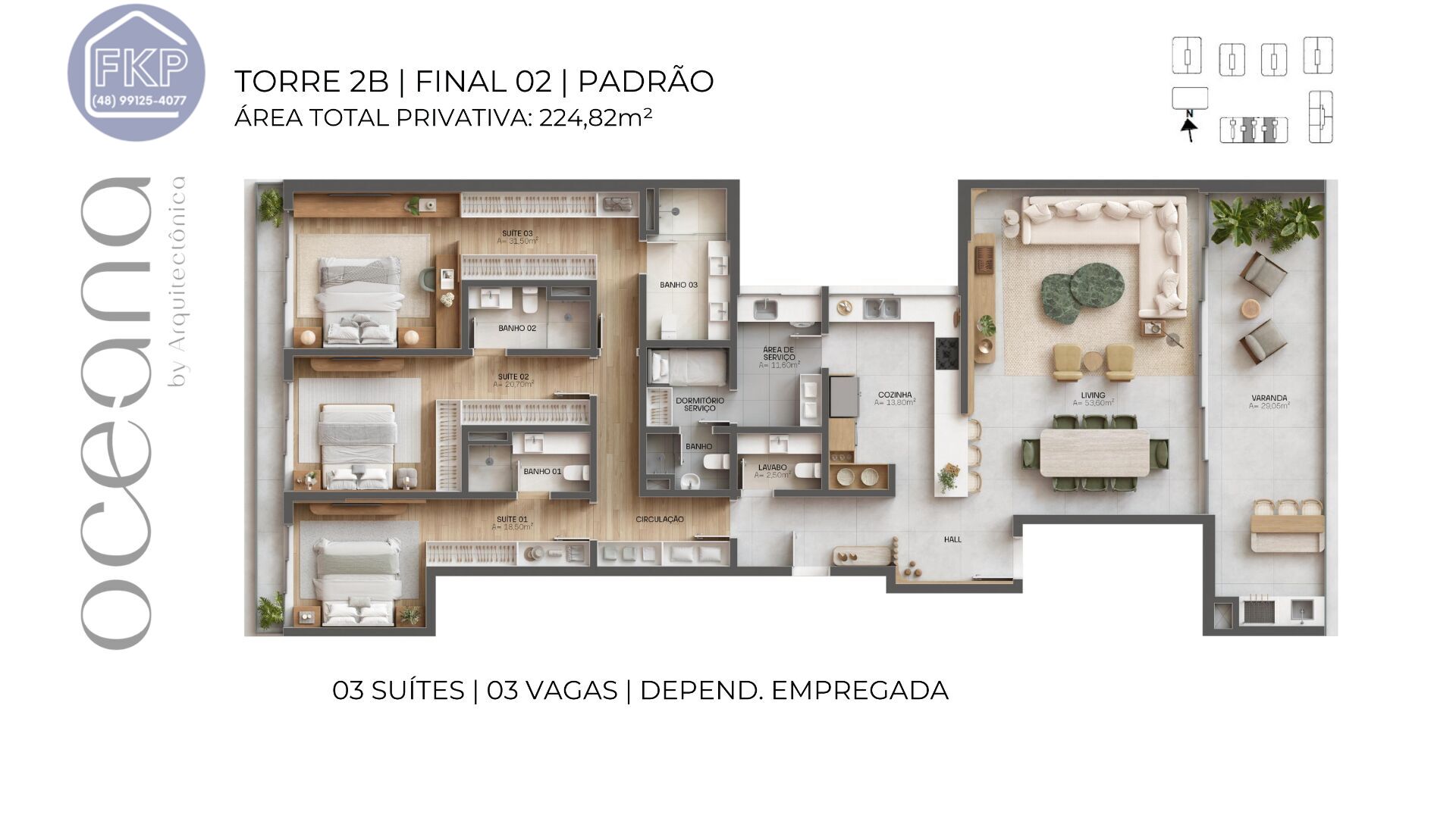 Apartamento à venda com 3 quartos, 224m² - Foto 2