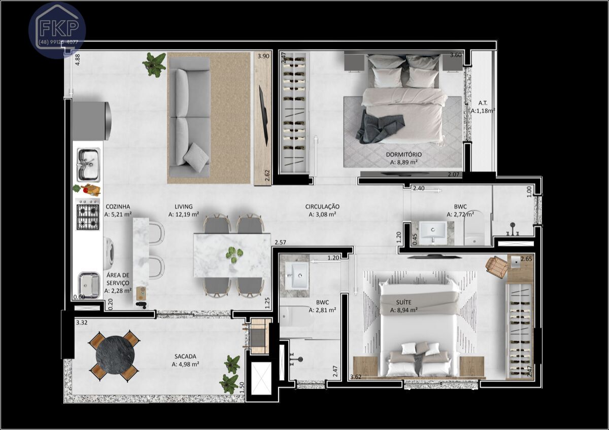 Apartamento à venda com 2 quartos, 61m² - Foto 3