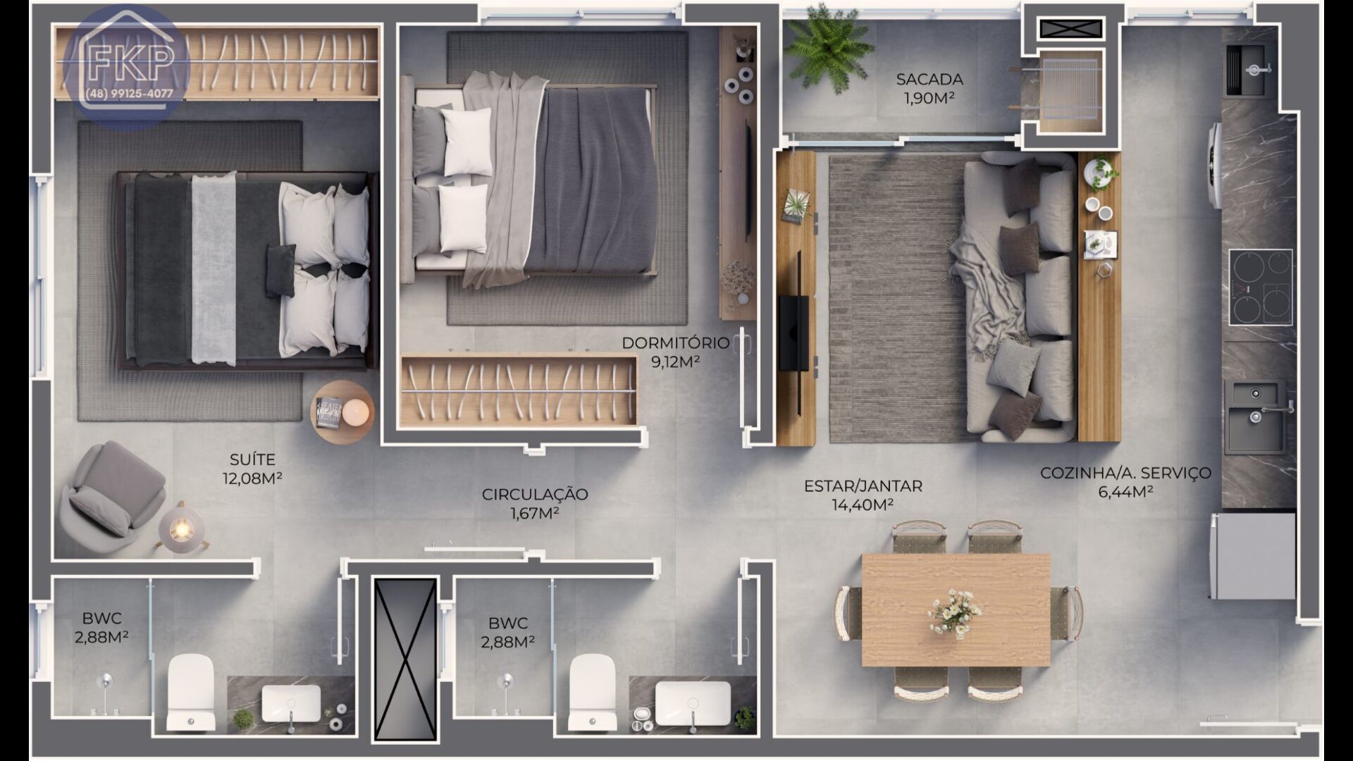 Apartamento à venda com 2 quartos, 59m² - Foto 4