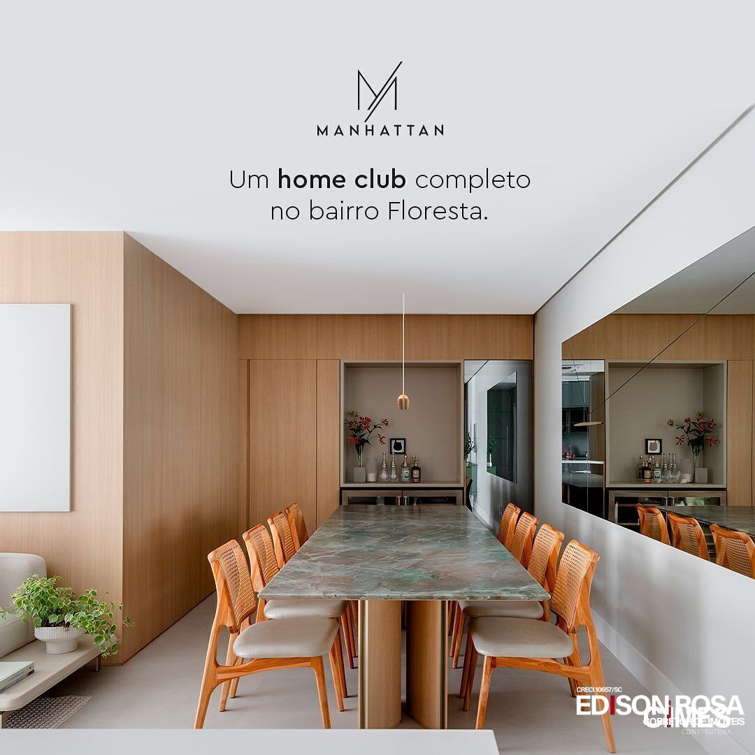 Apartamento Manhattan Home Club à venda em São José SC, Floresta: 3 suítes de 133,05m² com 2 vagas livres mais hobby box de 3,00m² próximo a Florianópolis.