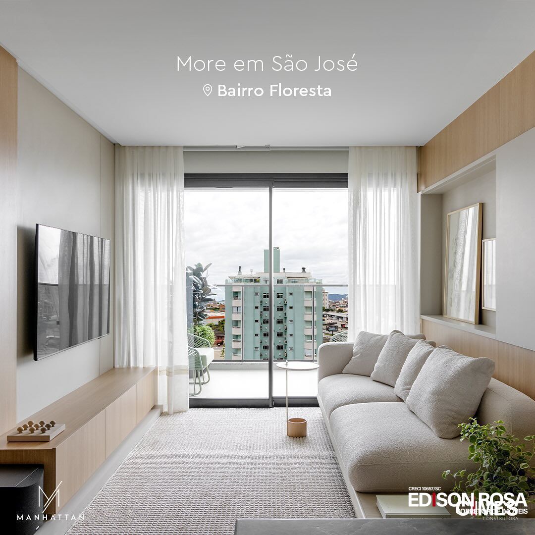 Apartamento Manhattan Home Club à venda em São José SC, Floresta: 3 suítes de 133,05m² com 2 vagas livres mais hobby box de 3,00m² próximo a Florianópolis.