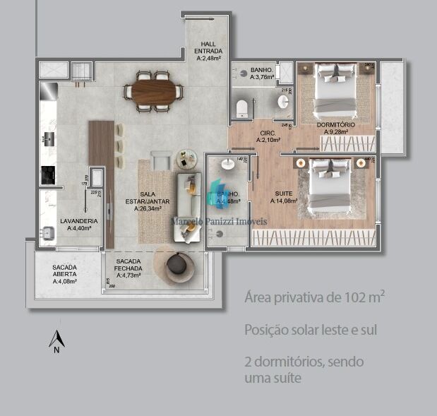 Apartamento à venda com 2 quartos, 102m² - Foto 7