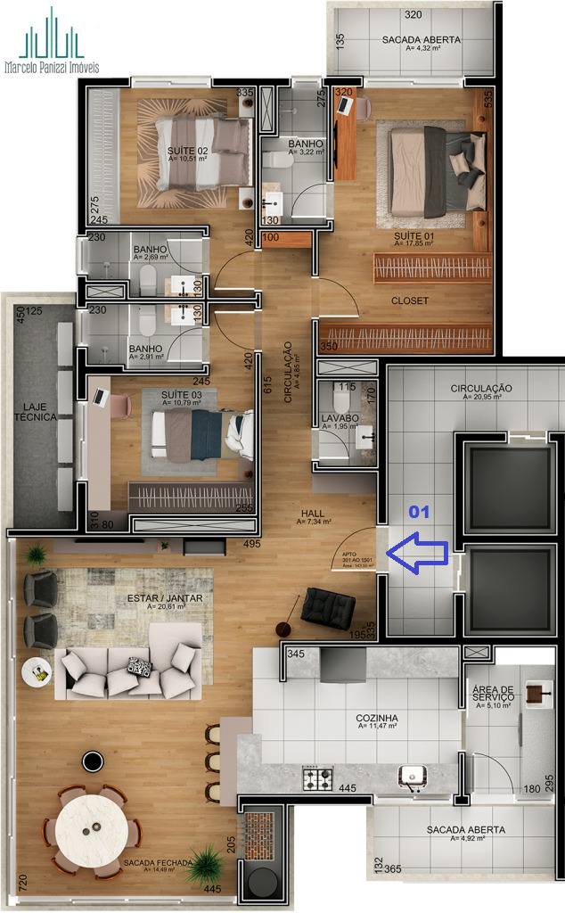 Apartamento à venda com 3 quartos, 143m² - Foto 8