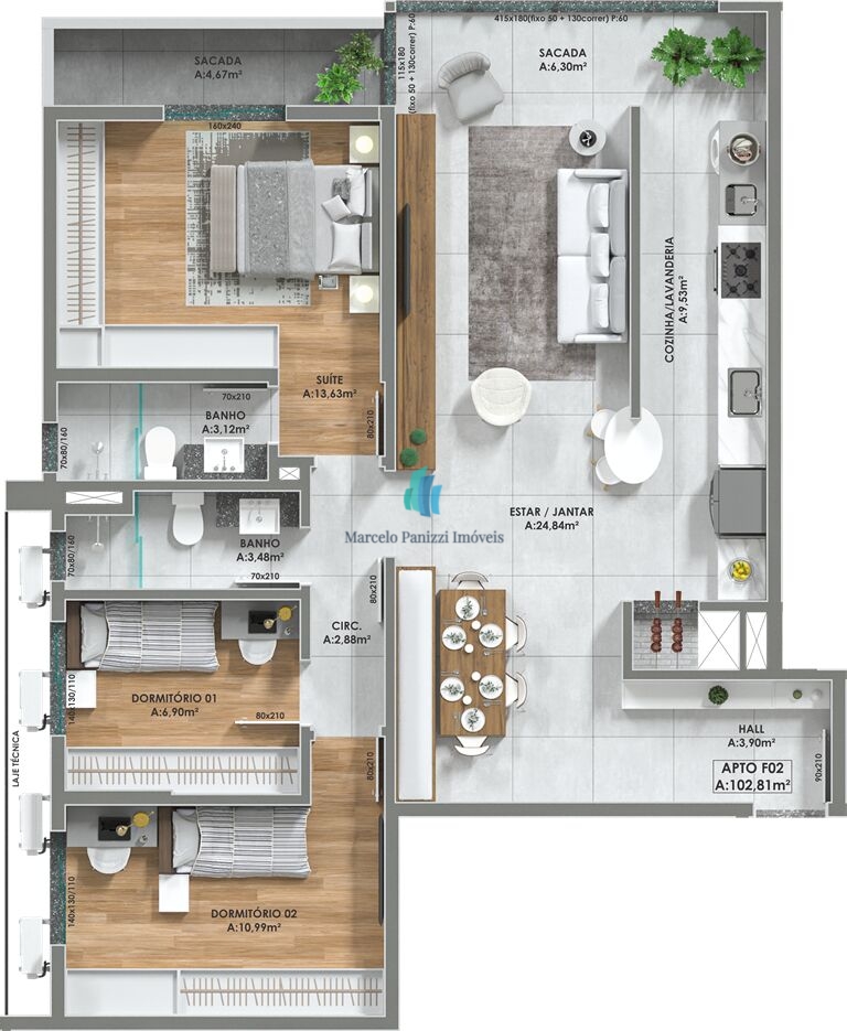 Apartamento à venda com 3 quartos, 102m² - Foto 3