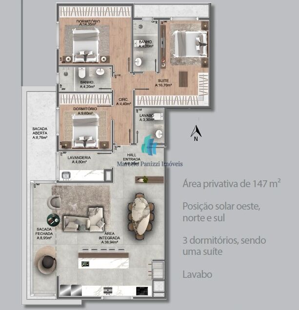 Apartamento à venda com 3 quartos, 147m² - Foto 9