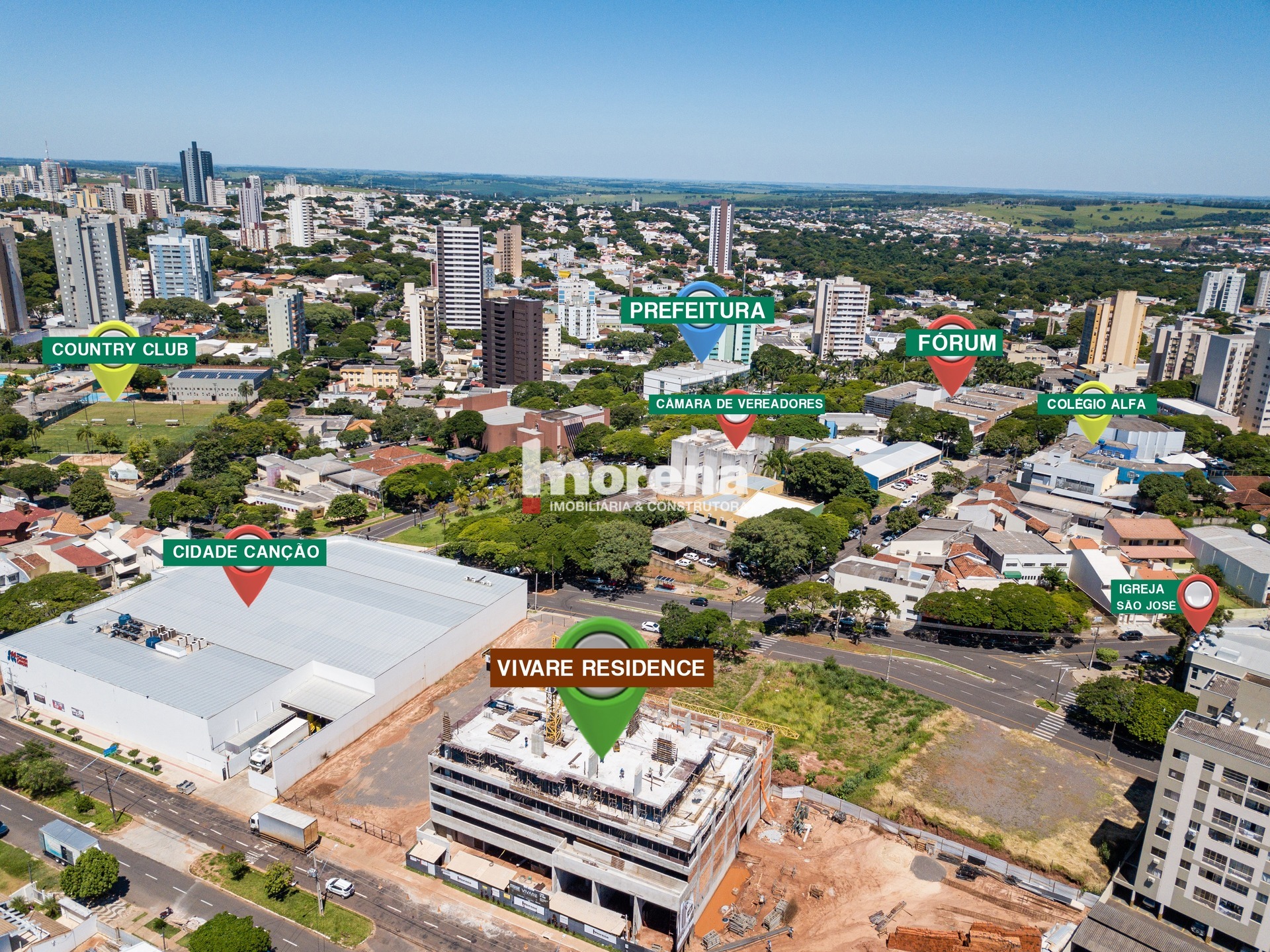 Vista aérea da localização com pontos de referência