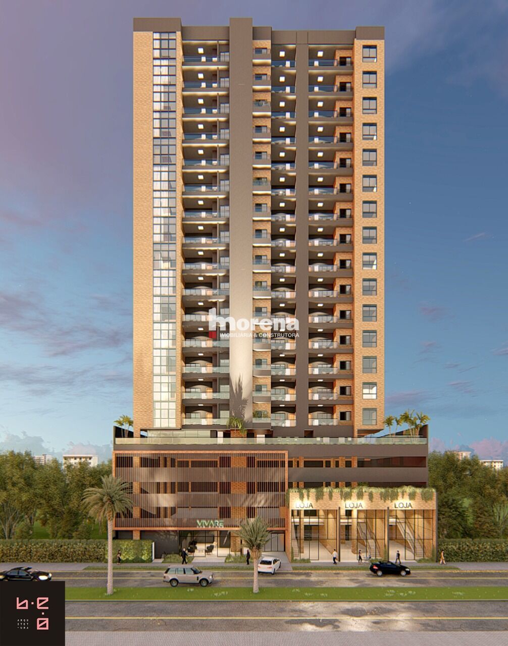 Torre do Vivare Residence ao entardecer