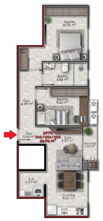 Apartamento à venda com 2 quartos, 59m² - Foto 12