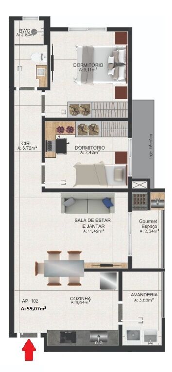 Apartamento à venda com 2 quartos, 57m² - Foto 15