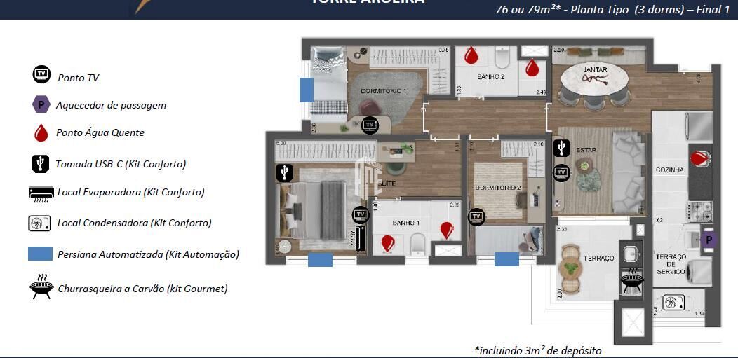 Apartamento, 3 quartos, 79 m² - Foto 74