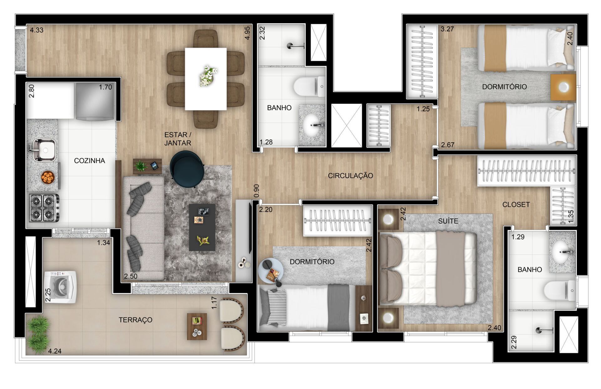 Apartamento à venda com 3 quartos, 67m² - Foto 2