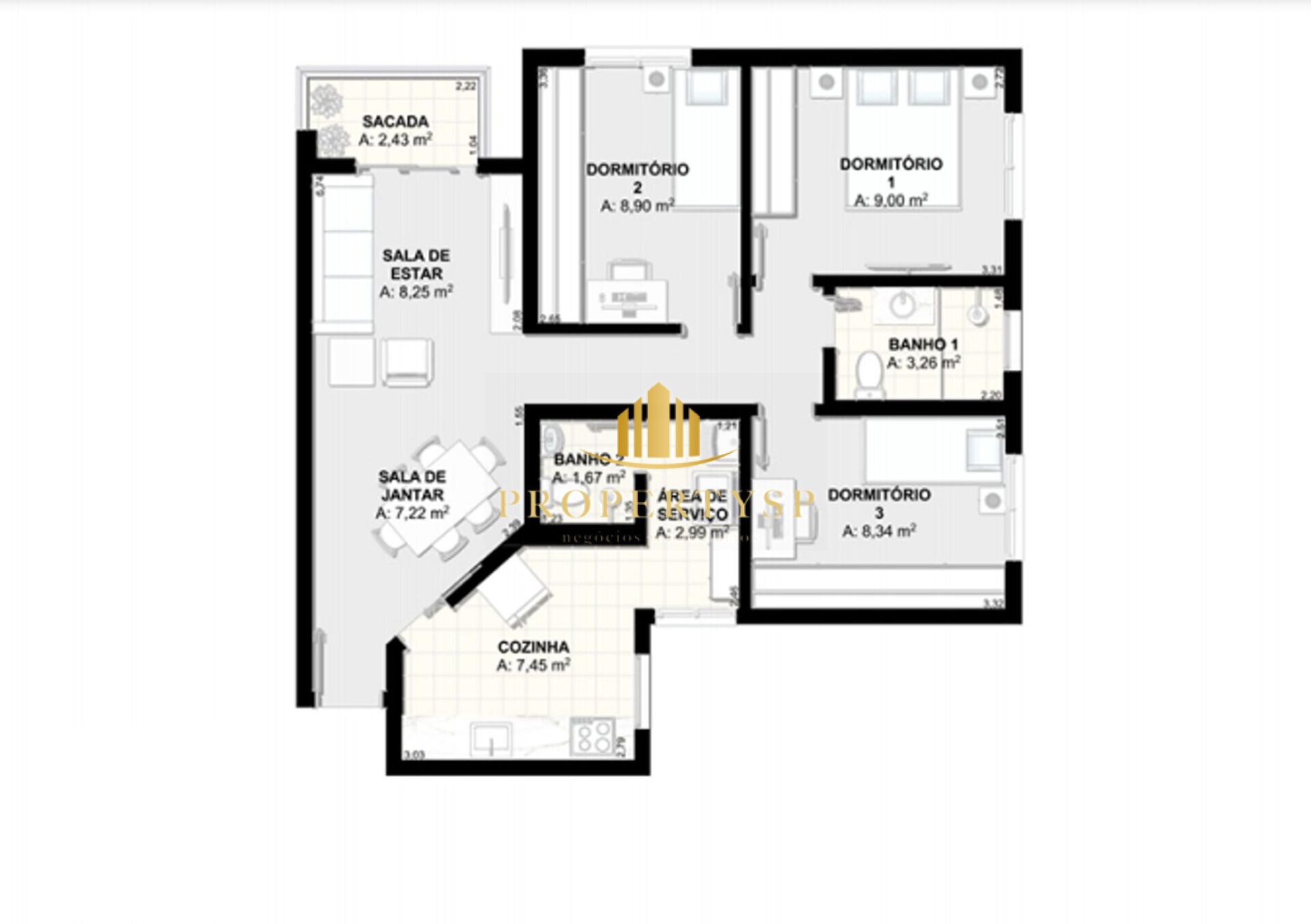 Apartamento à venda com 3 quartos, 75m² - Foto 3