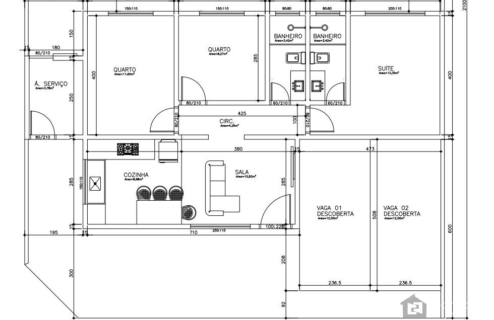 Casa, 3 quartos, 79 m² - Foto 1