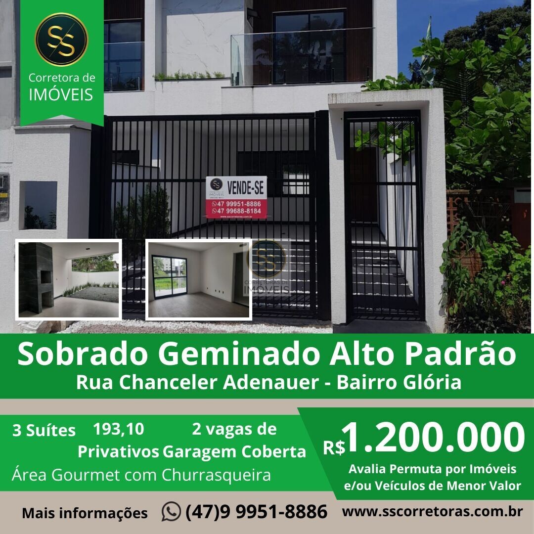 Sobrado de 3 quartos, 195m² no bairro Glória, em Joinville | Eu Corretor