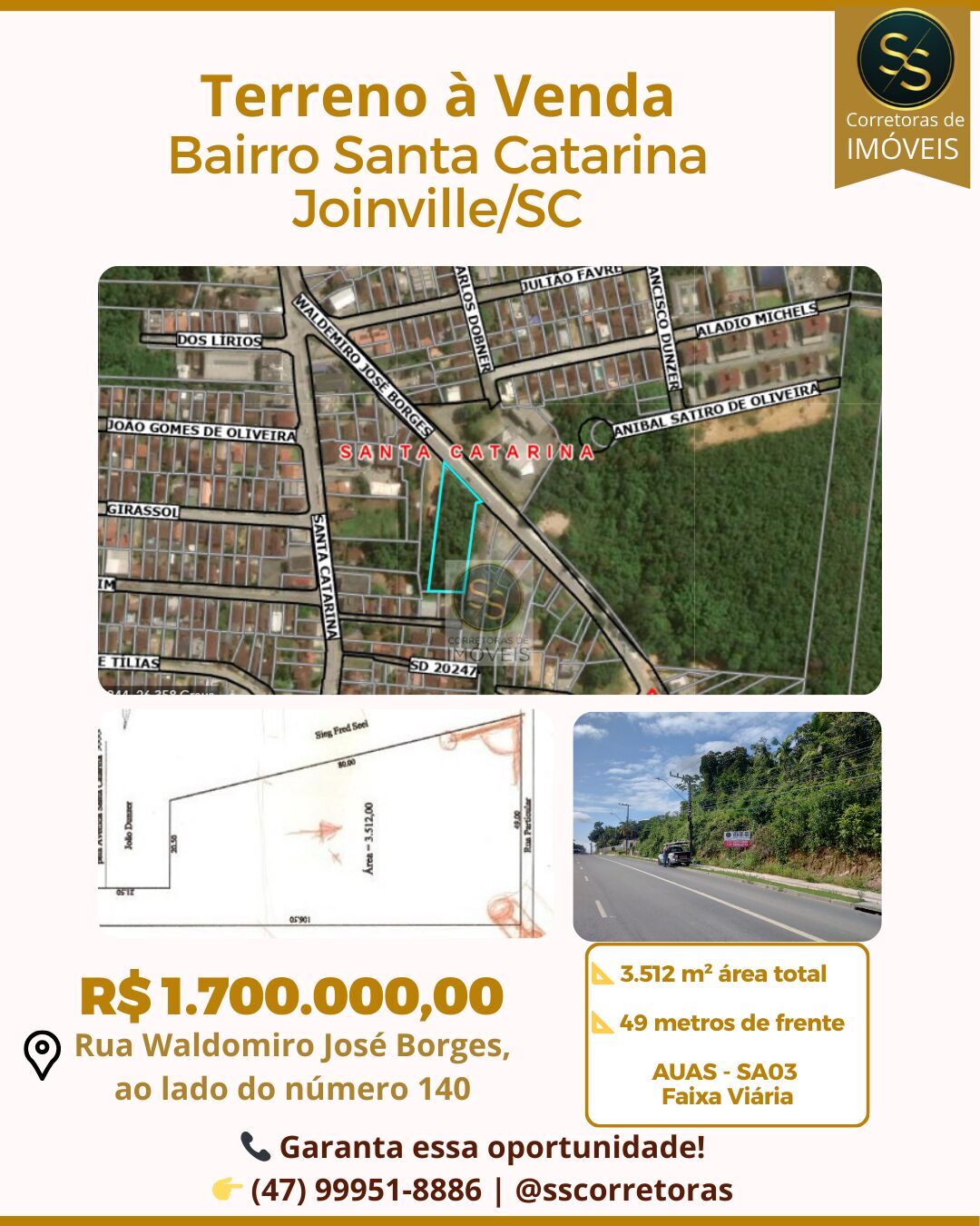 Lote/Terreno de 3512m² no bairro Santa Catarina, em Joinville | Eu Corretor