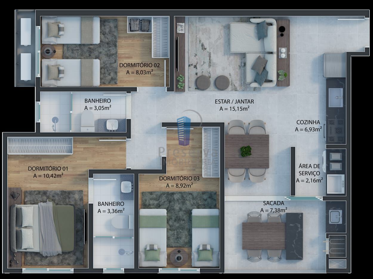 Apartamento, 3 quartos, 77 m² - Foto 2