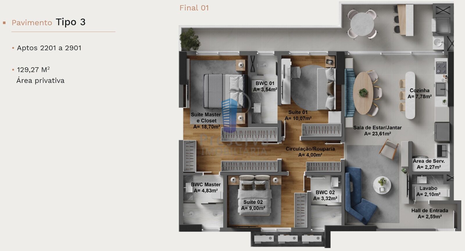 Apartamento à venda com 3 quartos, 129m² - Foto 2