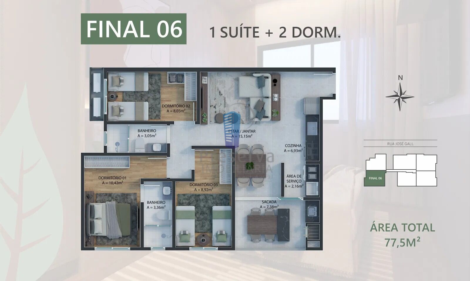 Apartamento, 3 quartos, 77 m² - Foto 2