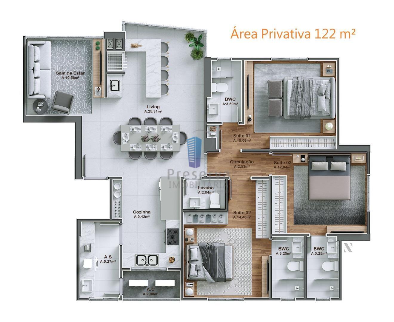 Apartamento à venda com 3 quartos, 122m² - Foto 2