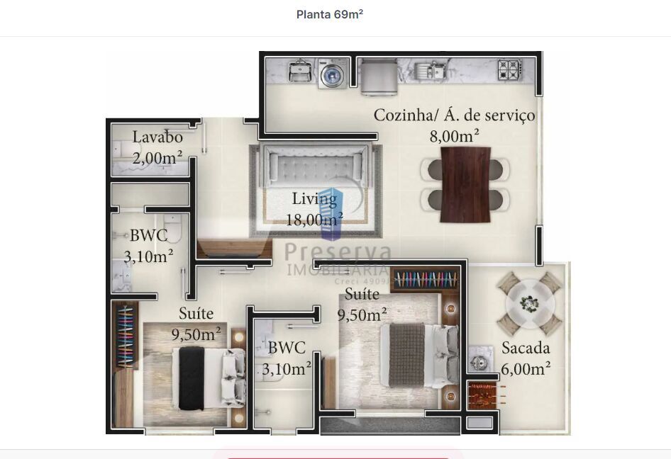 Apartamento à venda com 2 quartos, 69m² - Foto 3