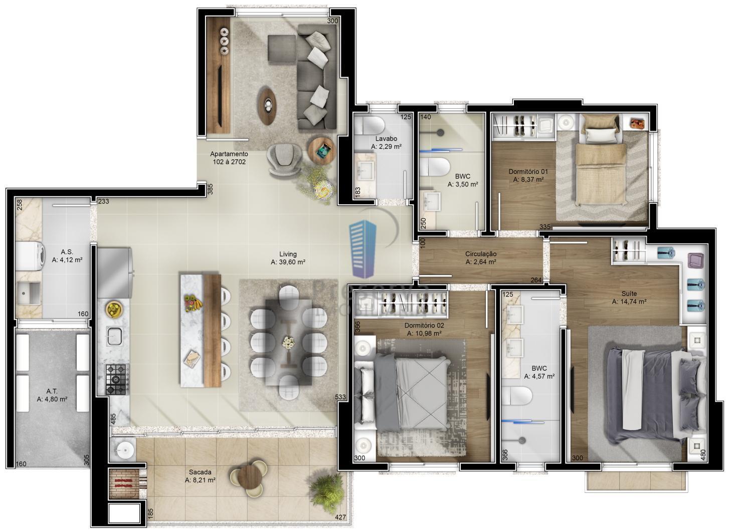 Apartamento à venda com 2 quartos, 122m² - Foto 2