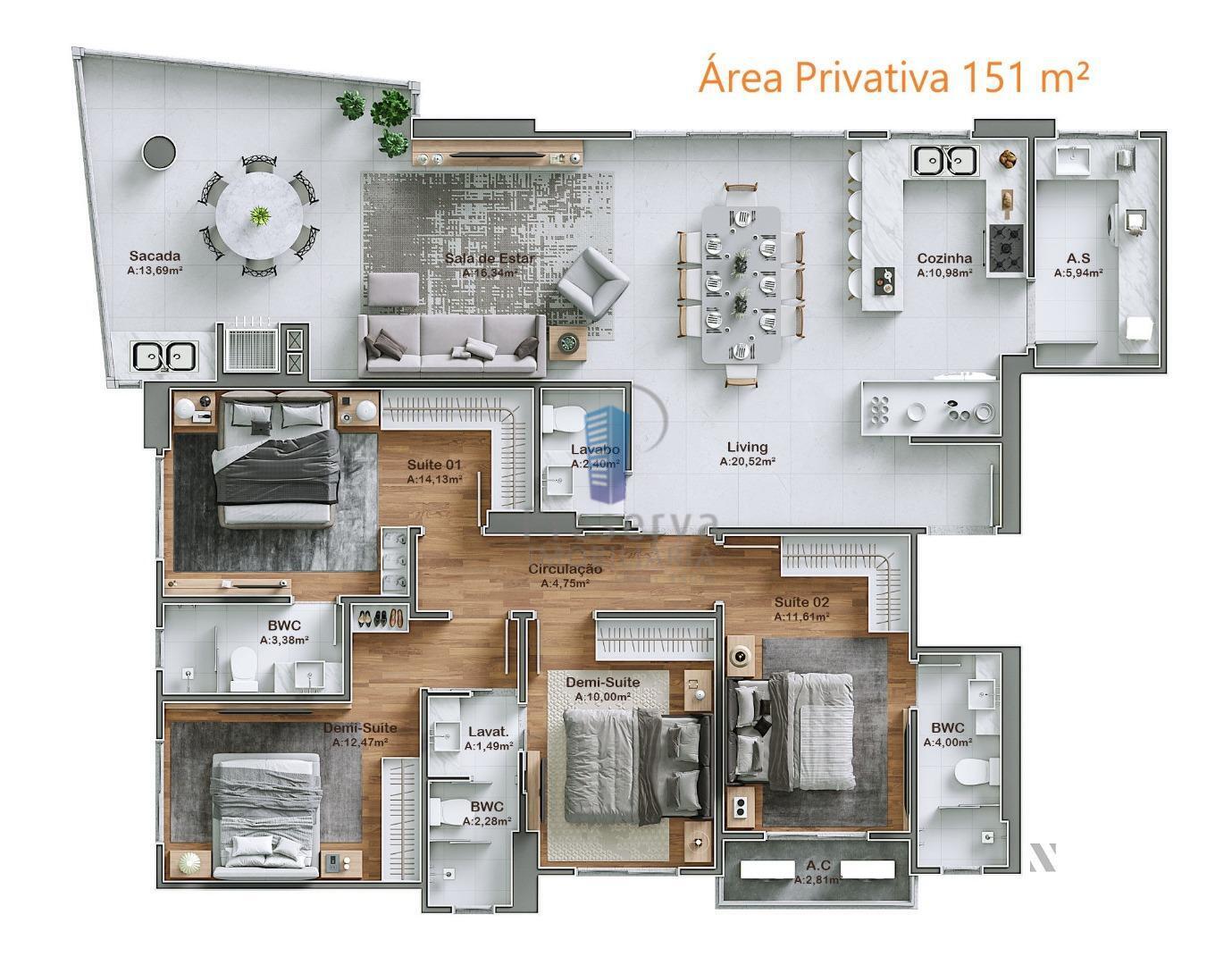 Apartamento à venda com 4 quartos, 151m² - Foto 2