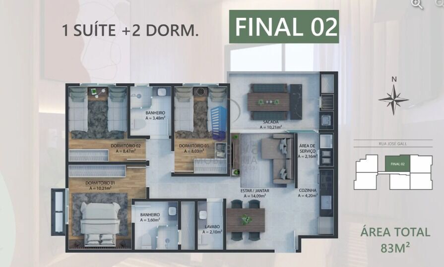 Apartamento, 3 quartos, 83 m² - Foto 1