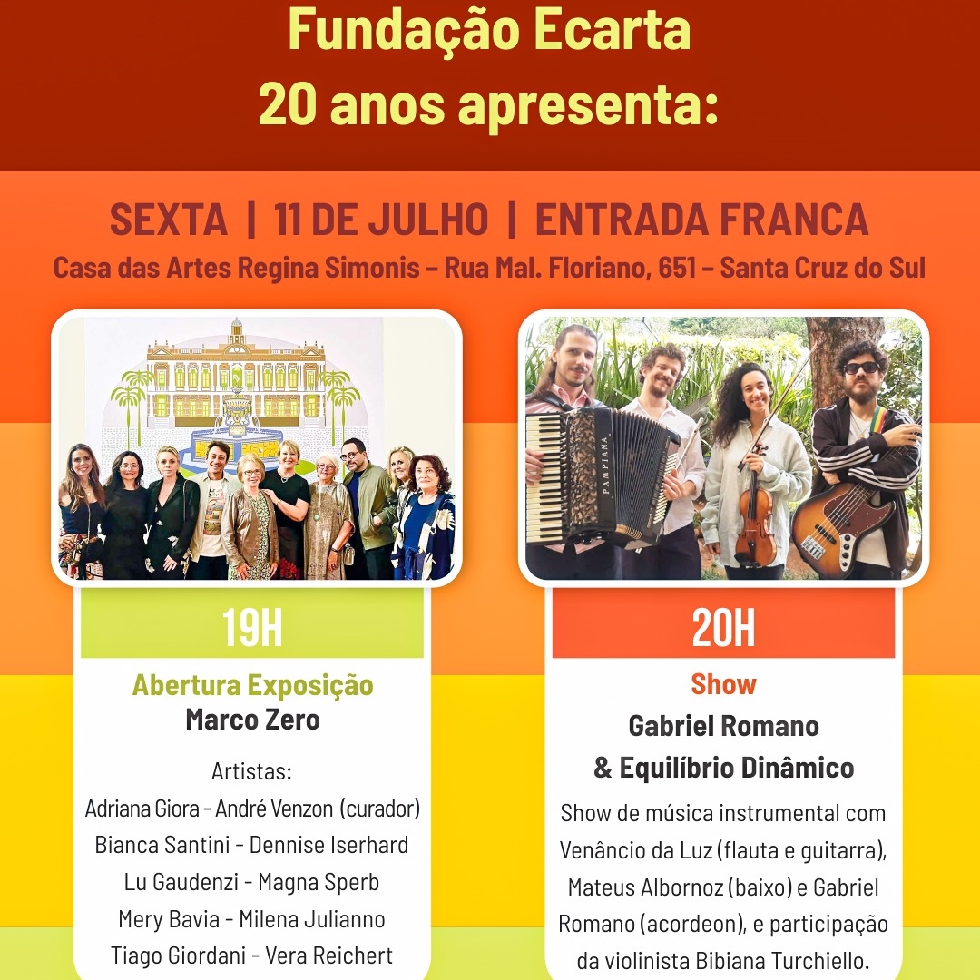 Ecarta celebra 20 anos com show e exposição de artes visuais em Santa Cruz do Sul