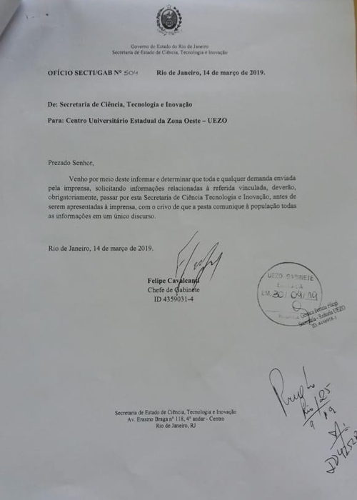 Ofício impõe censura às universidades estaduais do Rio