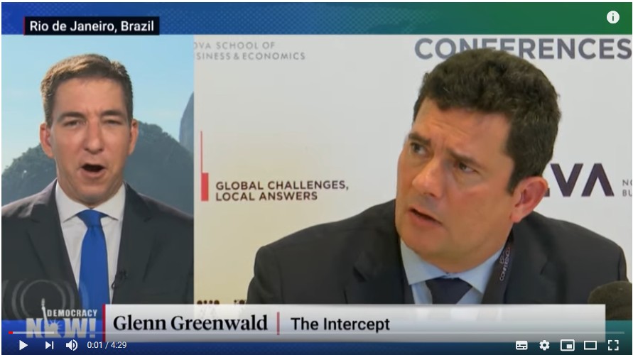O jornalista Glenn Greenwald, do The Intercept Brasil (TV) e o ex-juiz Sergio Moro