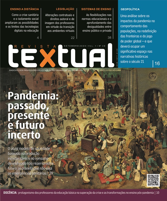 Capa da 28ª edição da revista Textual, que tem a pandemia como tema transversal dos artigos e ensaios