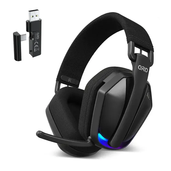 Headset Gamer Sem Fio 2.4GHz para PS5 PS4 Switch PC Celular QRD A55 Fone de Ouvido com Microfone