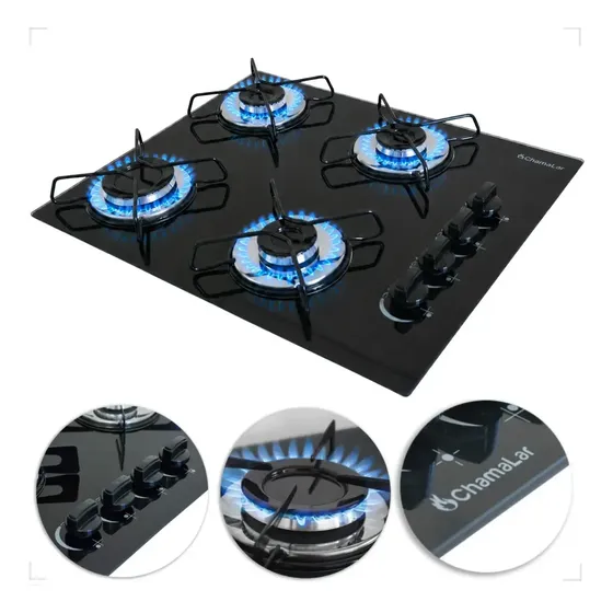 Fogão Cooktop Gás 4 Bocas Ultra Chama 127v/220v Preto