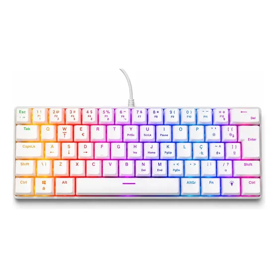 Teclado Mecanico Gamer 60% Rgb Branco Switch Red Abnt2 Usb