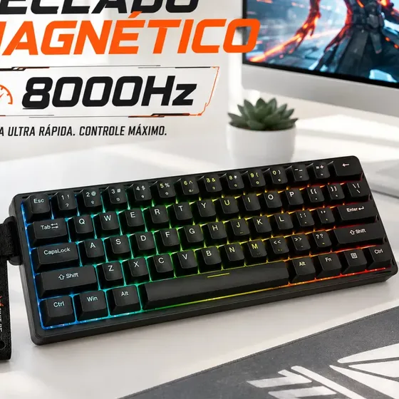 Teclado Gamer Magnético Dareu EK60 HE 60% Rapid Trigger Hall Effect 8000Hz RGB Switch Magnético Fire Com Fio USB-C Teclado Gamer Magnético Dareu EK60 HE 60% Rapid Trigger Hall Effect 8000Hz RGB Switch Magnético Fire Com Fio USB-C