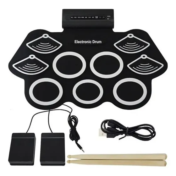 Bateria Eletrônica Digital Drum KH-W562 9 Pads Portátil com Pedais e Baquetas