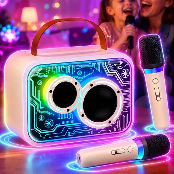 Caixa de Som Portátil JYX Bluetooth com 2 Microfones Sem Fio para Karaokê