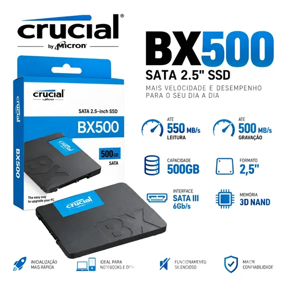 Ssd Crucial Bx500 500gb Sata Iii 2.5 Ct500bx500ssd1 550mb/s