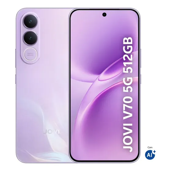 Smartphone JOVI V70 5G Câmera 200MP 512GB de Memória 8GB + 8GB RAM Expansível Bateria de 7000mAh, Processador Octa-Core - Lilás Boreal