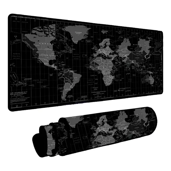 Mouse Pad Gamer Speed Extra Grande Mapa Mundi Preto 90x50cm