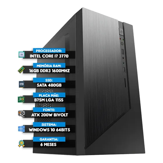Pc Gamer H61 + I7 3770 3.4ghz 3ªg + 16gb Ram + Ssd 480gb N/f