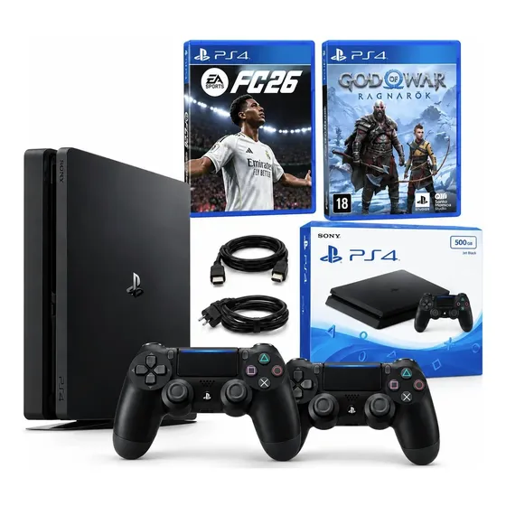 Playstation 4 Ps4 Slim 500gb + 2 Jogos + 2 Controles (Recondicionado)
