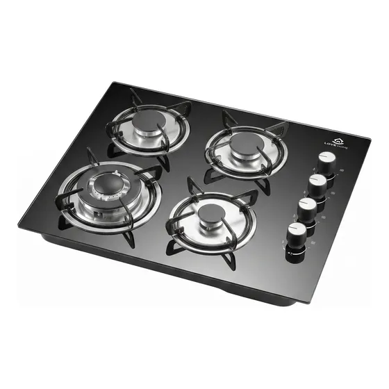 Cooktop Gás 4 Bocas Ultra Chama 3300w Vidro Preto Preto 127/220 v
