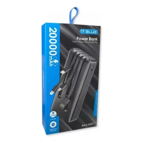 Carregador Portátil 20000mah Power Bank 5 Em 1 It Blue