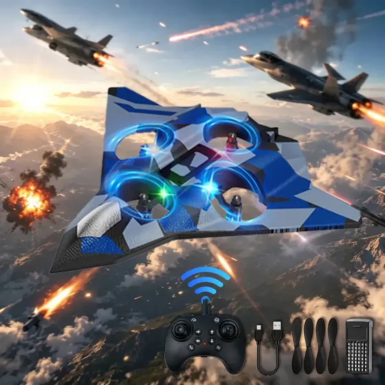 Drone Avião Recarregável Remoto Led Presente Infantil Seguro Azul-marinho