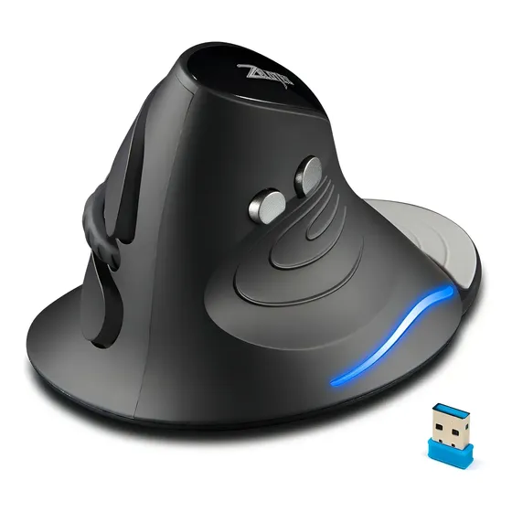 Mouse Vertical Sem Fio Zelotes F-17 Preto Ergonômico DPI Ajustável 2400DPI