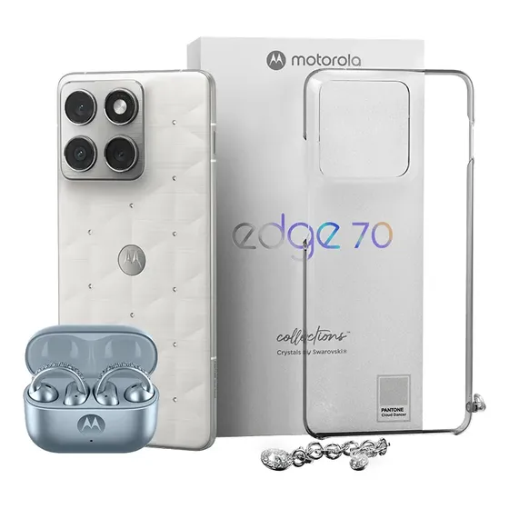 Kit Smartphone Motorola Edge 70 5g 512gb Crystals By Swarovski + Capa Protetora + Moto Buds Loop Ice Melt