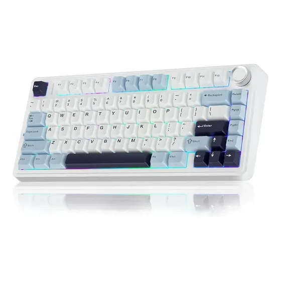Teclado Mecânico Aula F75 Sem Fio 75% ABNT2, com RGB e Hot-swap – Ártico